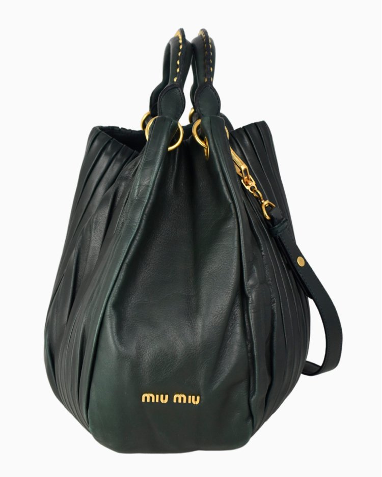 Bolsa Miu Miu Original Bosco Leather Plisse Verde Feminina